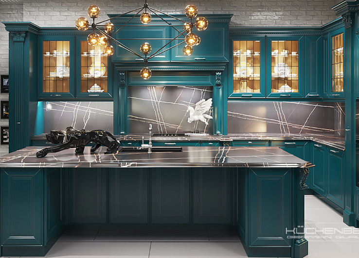Интерьер кухни голубого цвета в современных и классических стилях